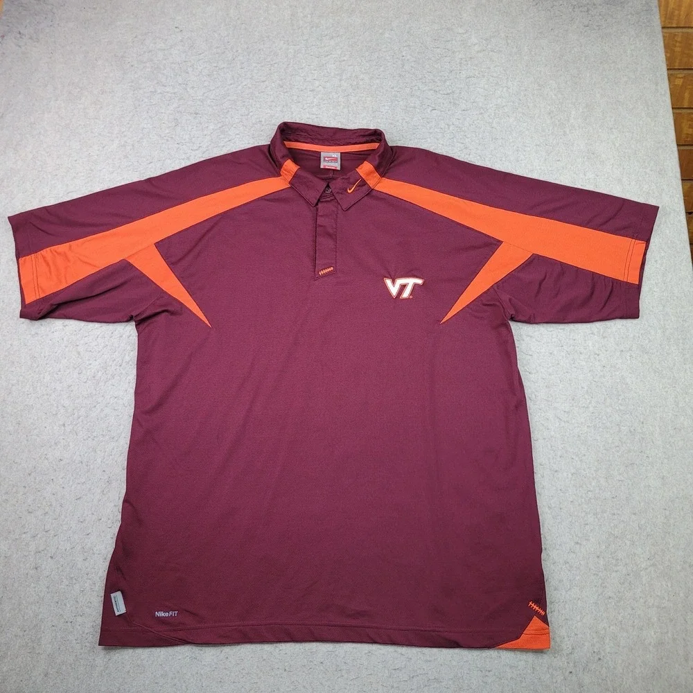 Nike Virginia Tech Hokies Polo Shirt Men XL Red Orange Short Sleeve Vintage NCAA